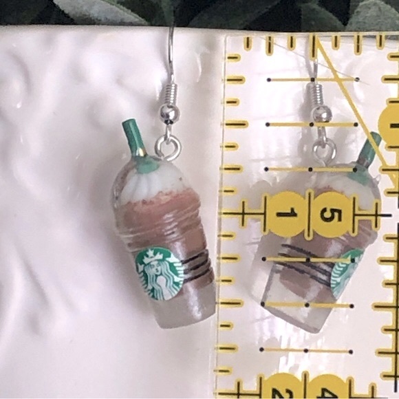 New “Starbucks” Frappuccino Iced Coffee Latte Dangling Drop Fun Unique Earrings - Picture 3 of 7